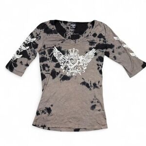 Y2K Sledge tie-dye winged crest graphic top